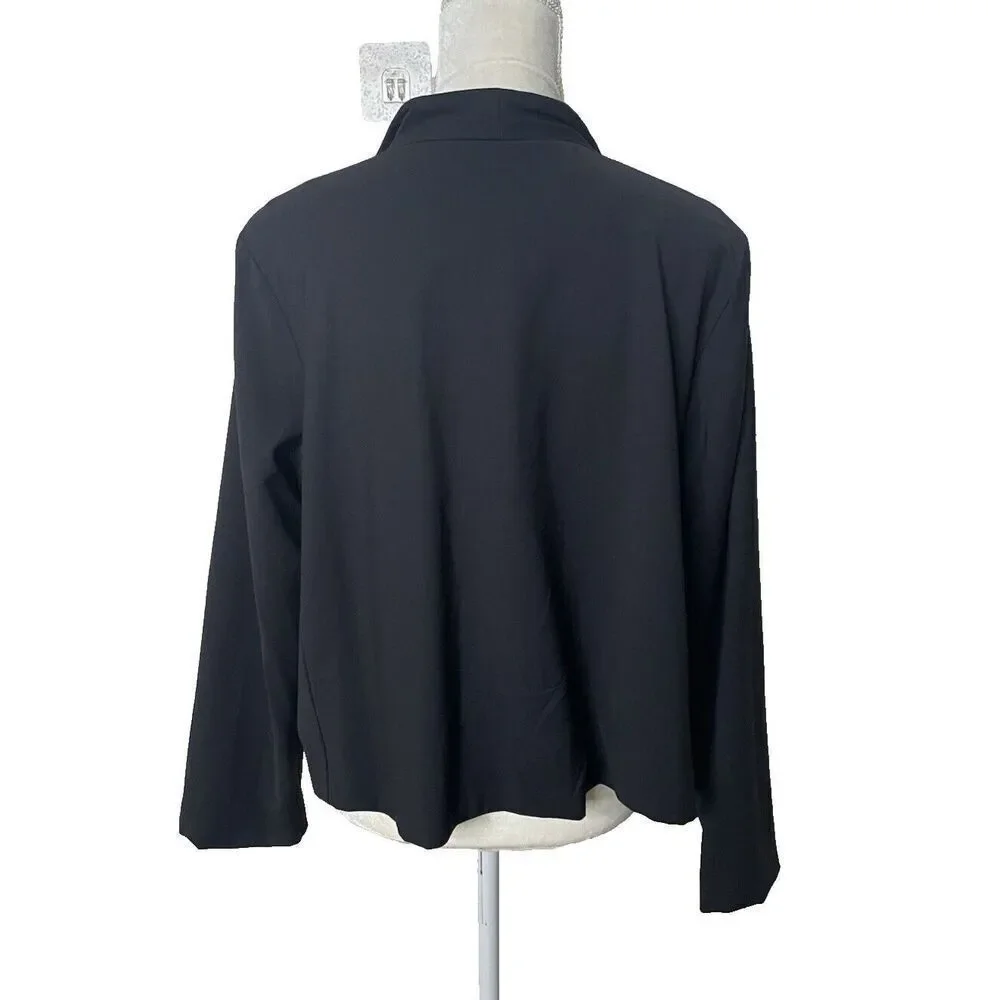 Eileen Fisher Size XL Black Jacket Open Front Blazer Short Pockets